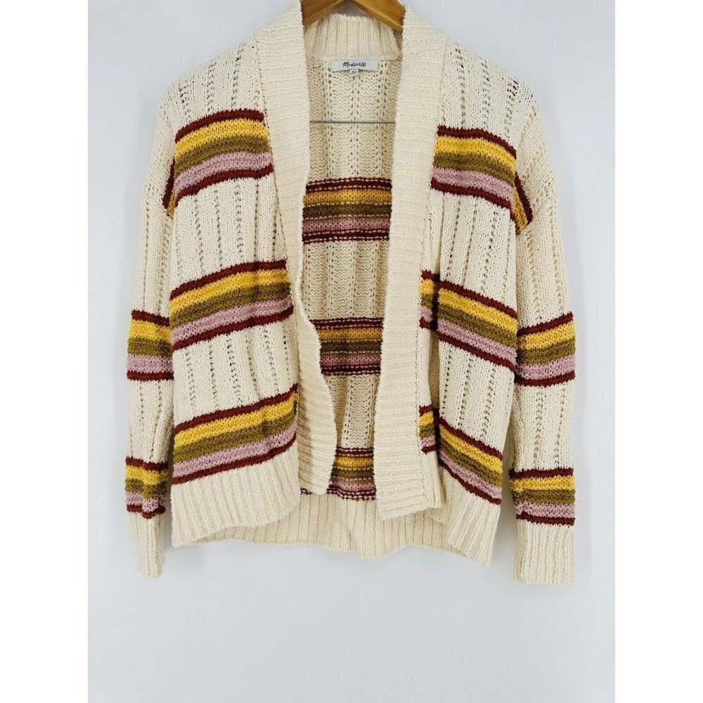 Madewell Striped Diaz Open Front Cropped Cardigan Sweater Women’s XS EUC